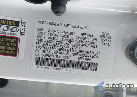 2019 Honda Cr-V Lx from USA, damaged, VIN 5J6RW6H36KL006632